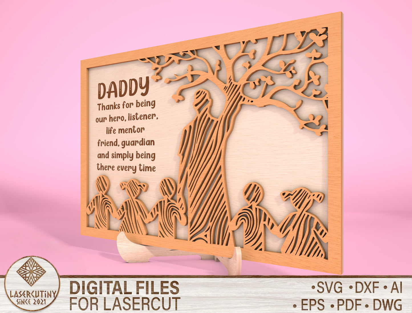 Dad Tree of Life Wooden Sign SVG for Glowforge and xTool