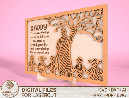 Dad Tree of Life Wooden Sign SVG for Glowforge and xTool