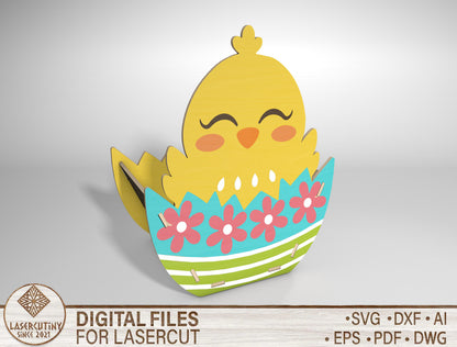 Easter Chick Basket SVG Cute Chick Egg Holder Wooden for Glowforge and xTool