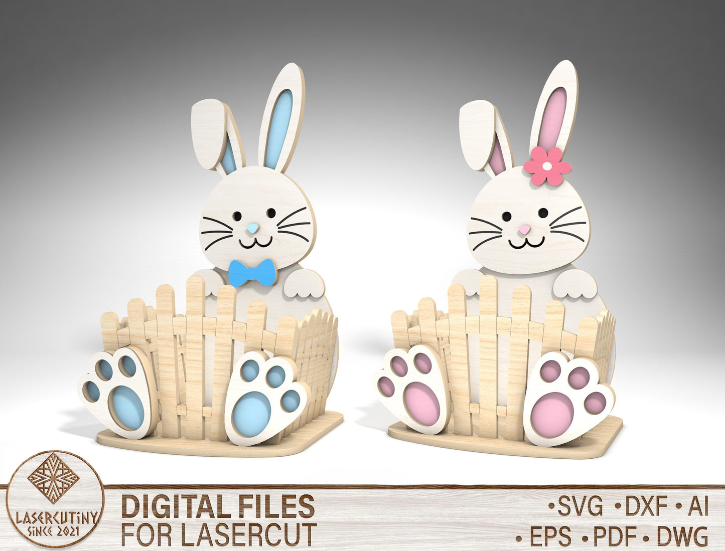 Cute Bunny Basket Holder SVG Easter Decor 2 Designs for Glowforge and xTool