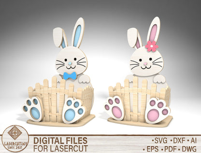 Cute Bunny Basket Holder SVG Easter Decor 2 Designs for Glowforge and xTool