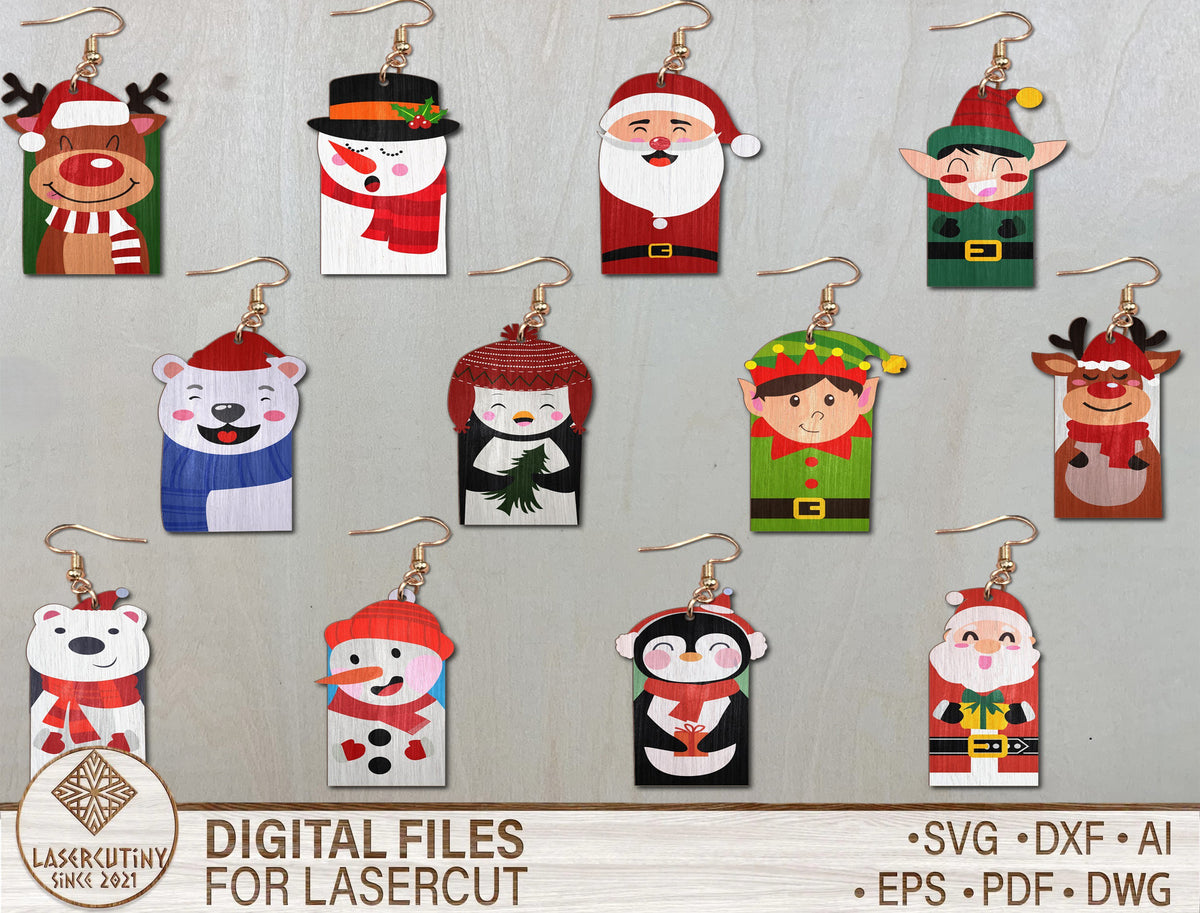 Christmas Character Earrings SVG Bundle 12 Laser Cut Designs