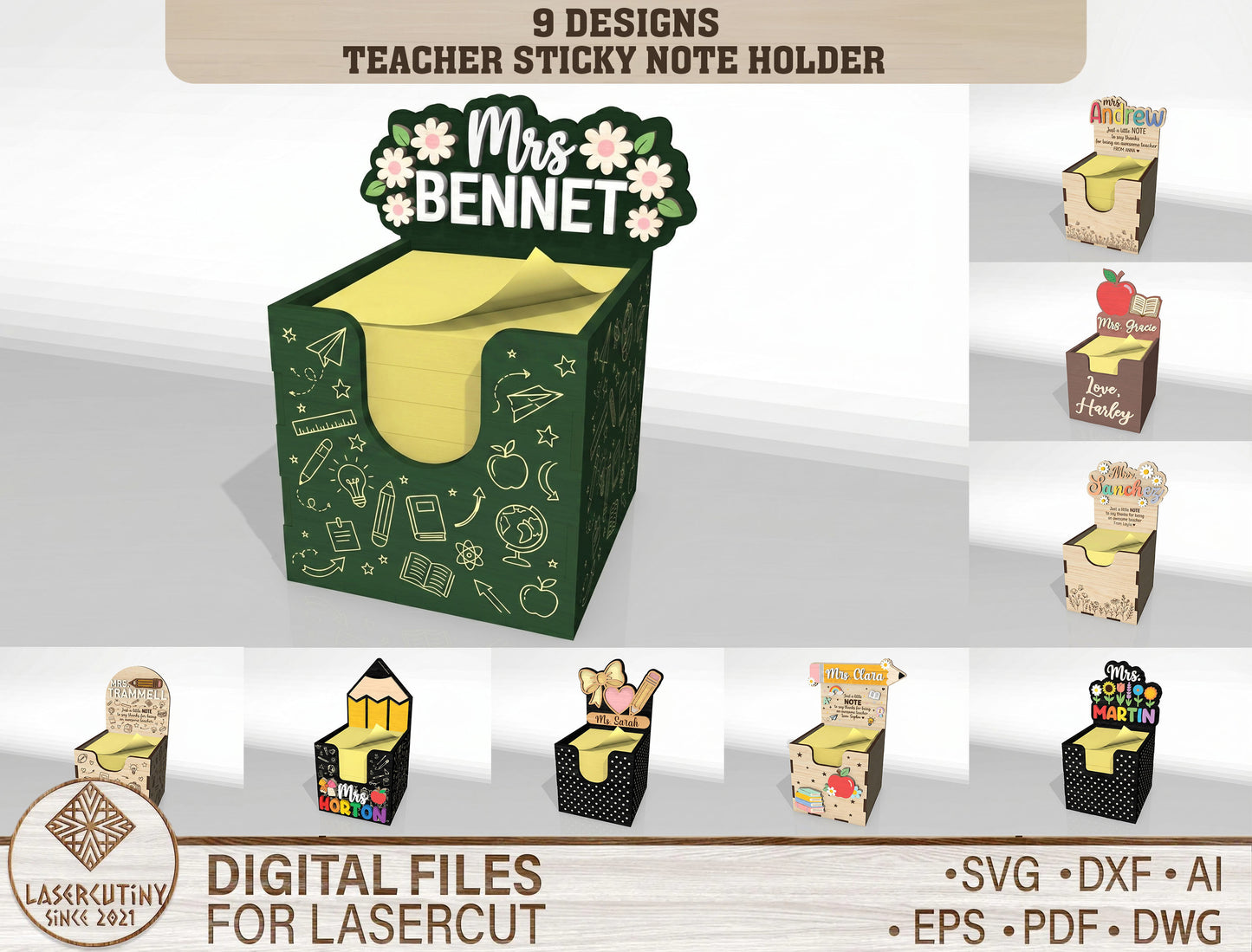 Teacher Sticky Note Holder SVG Bundle for Glowforge and xTool