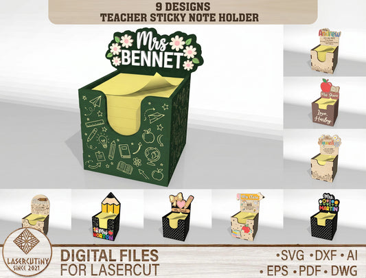 Teacher Sticky Note Holder SVG Bundle for Glowforge and xTool