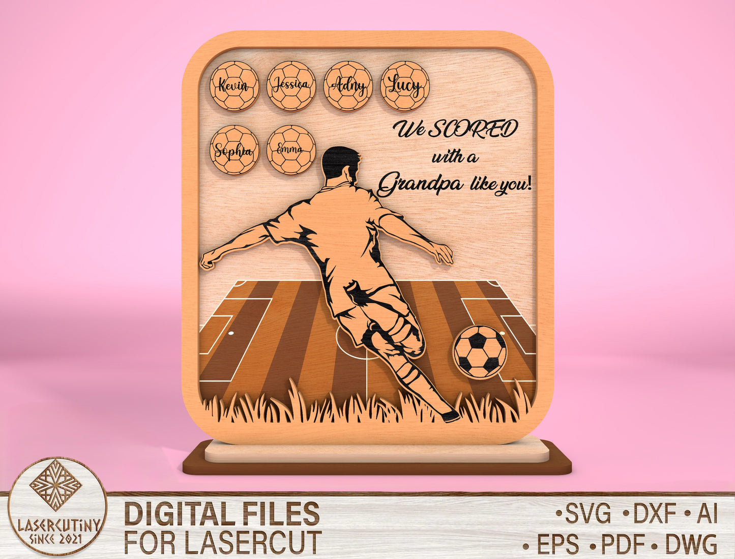 Personalized Soccer Dad Kids Names SVG for Glowforge and xTool