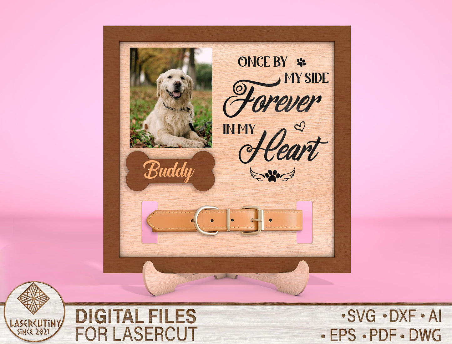 Dog Collar Memorial Frame SVG Laser Cut File for LightBurn