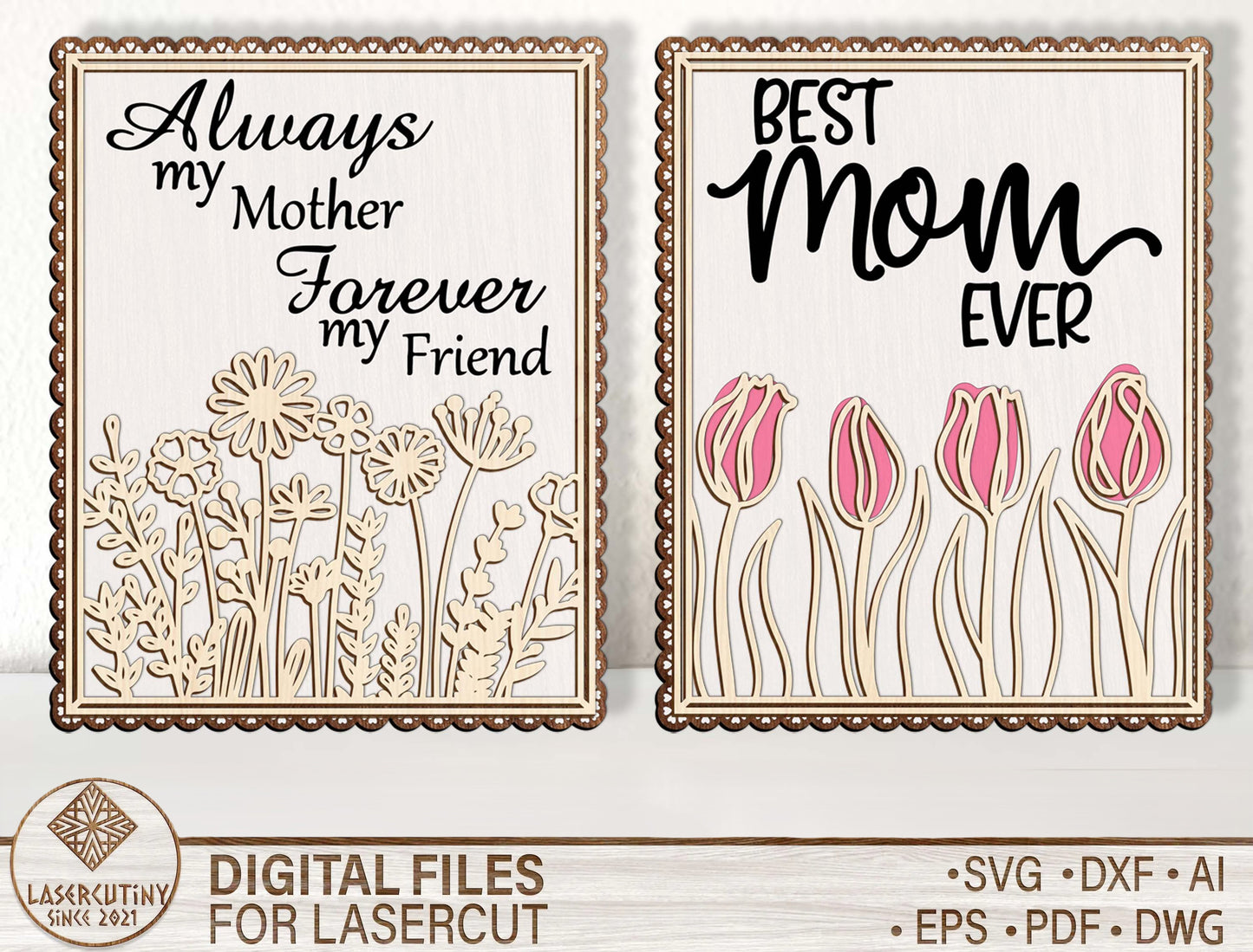 Mom Quote Floral Engraved Wooden Decor SVG for xTool and LightBurn