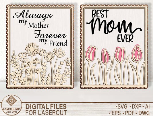 Mom Quote Floral Engraved Wooden Decor SVG for xTool and LightBurn