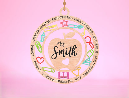 Teacher Ornament SVG Apple Classroom Laser Cut File for Glowforge and LightBurn
