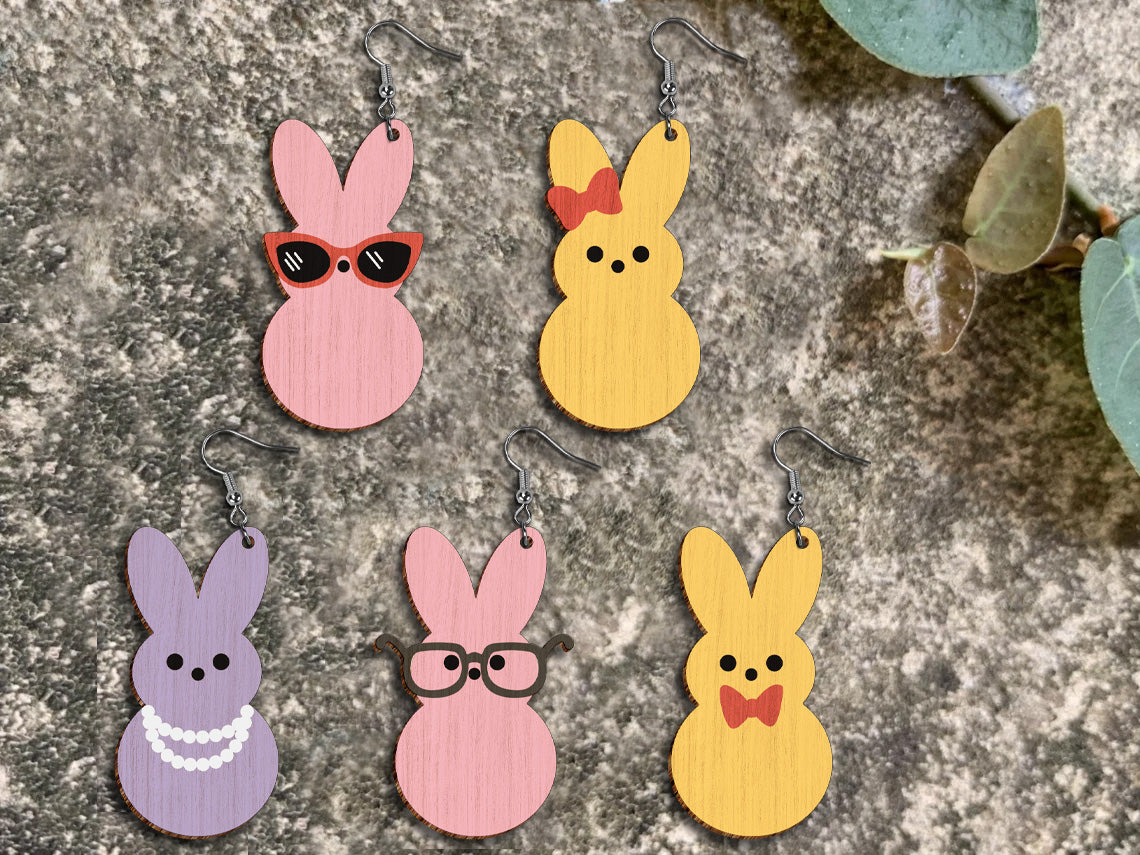 Easter Bunny Earrings SVG Bundle 15 Cute Pastel Rabbit for Glowforge