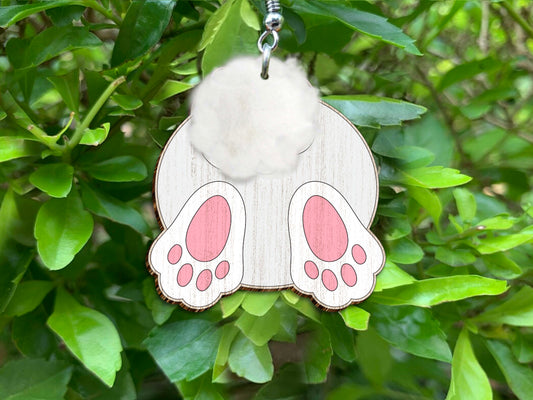 Rabbit Tail Earrings SVG V2 – Wooden Easter Jewelry Laser Cut File – Bunny Feet Dangle Earrings Design