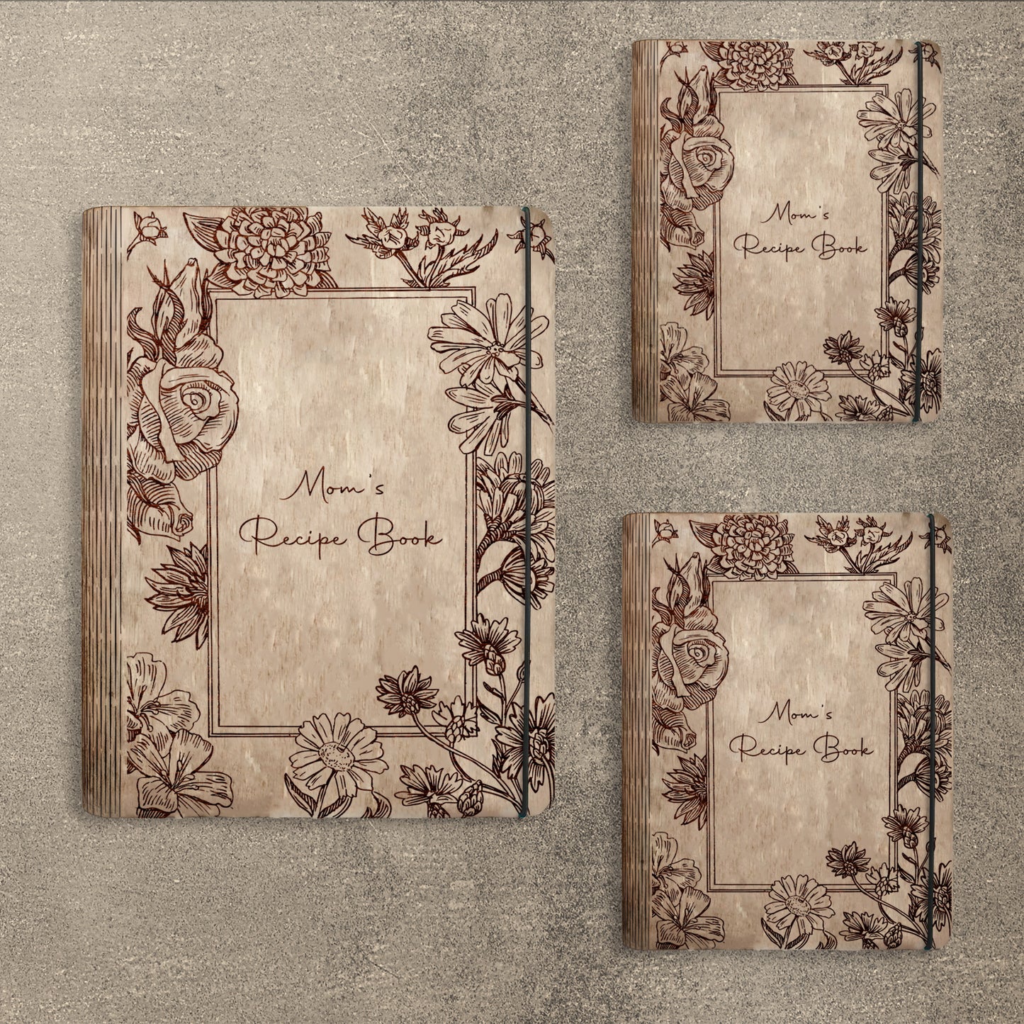Mom's Minimal Floral Recipe Book SVG Cookbook Cover for Glowforge