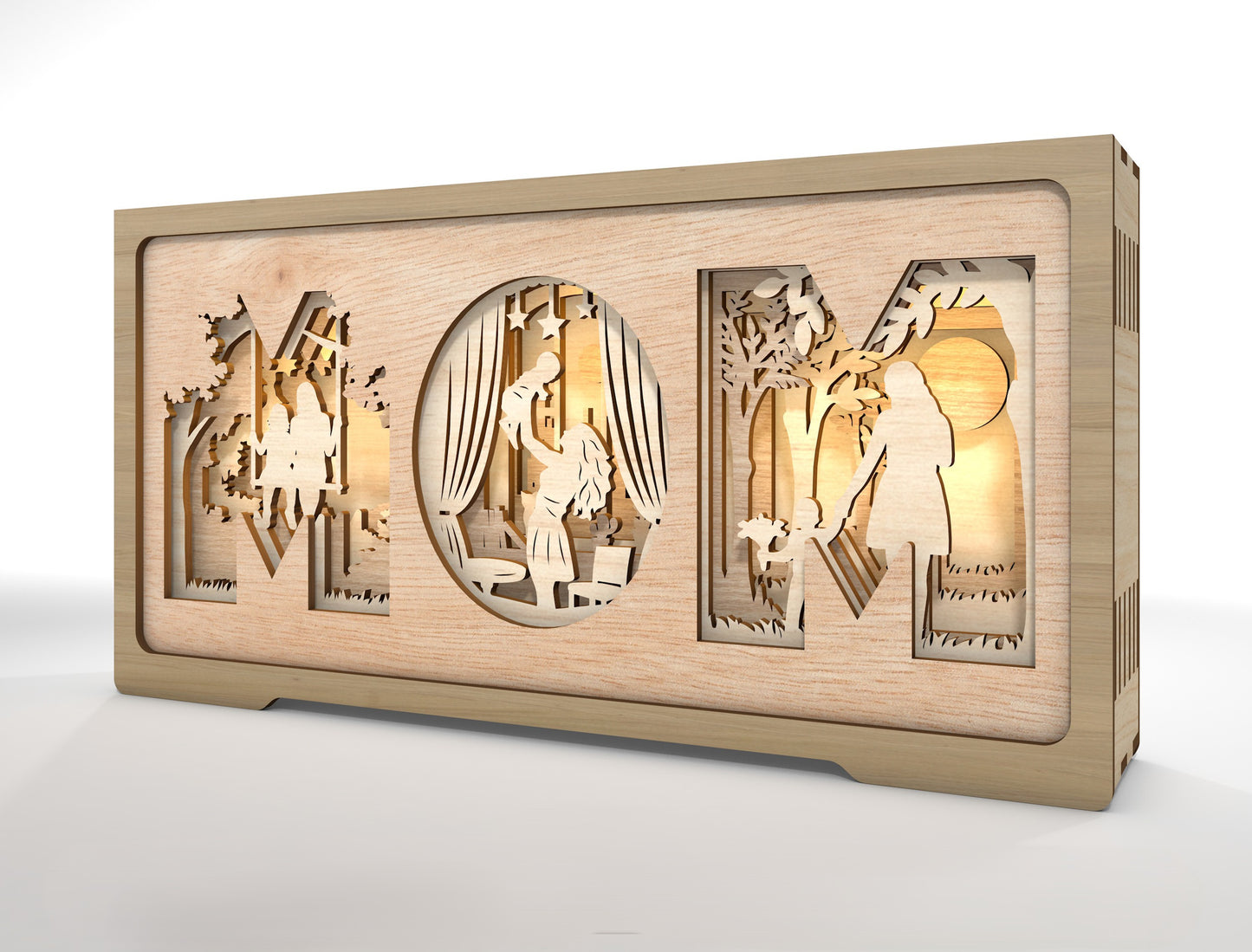 MOM Layered Story Light Box Frame SVG for Glowforge and xTool