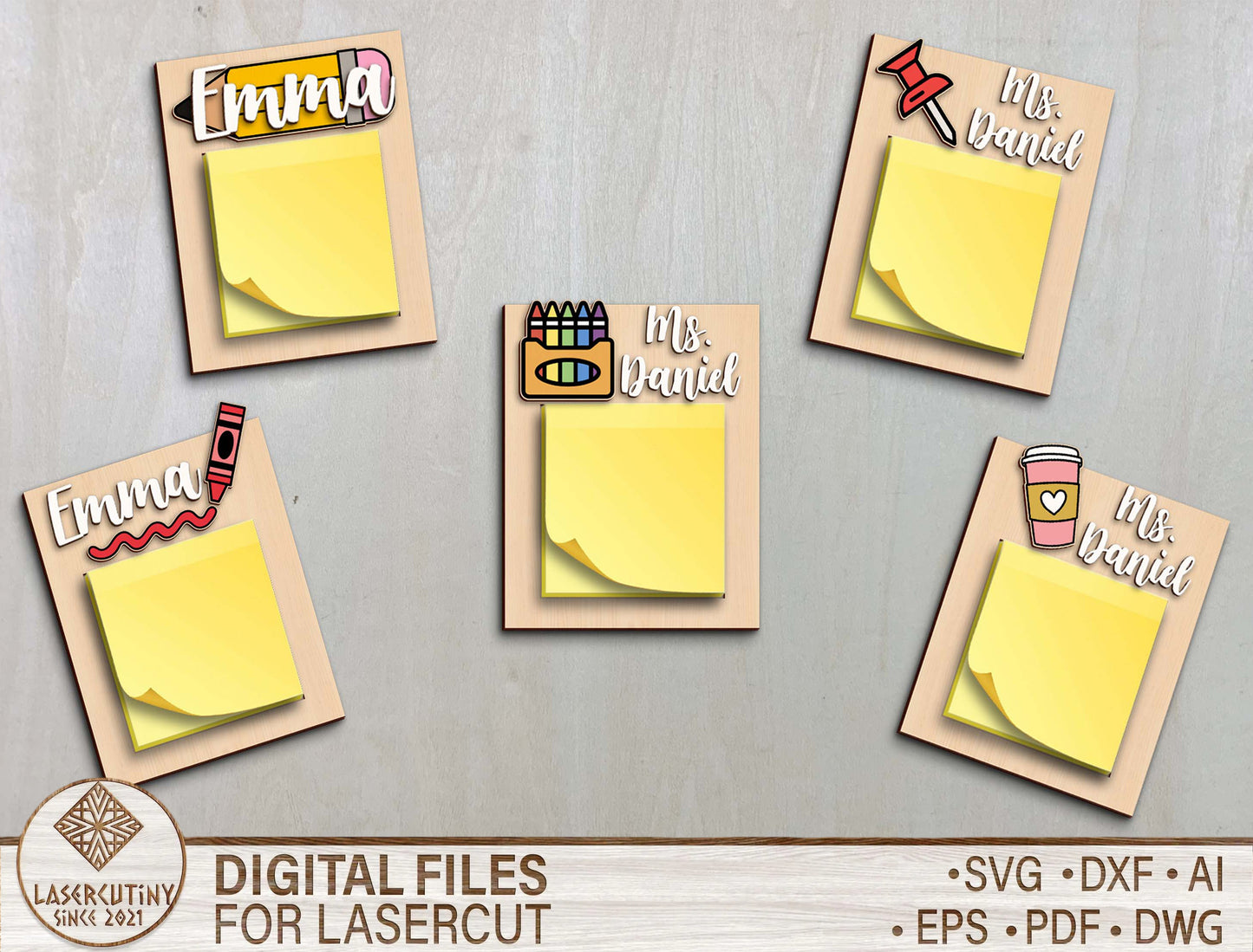 Personalized Teacher Sticky Note Holder SVG File for LightBurn and Glowforge