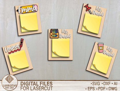 Personalized Teacher Sticky Note Holder SVG File for LightBurn and Glowforge