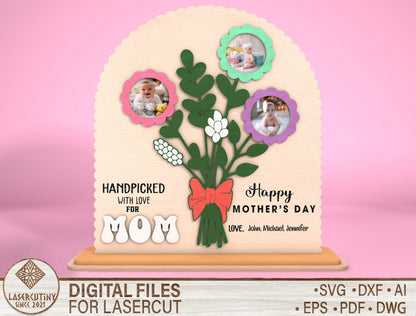 Handpicked With Love Floral Photo Frame SVG for Glowforge and xTool