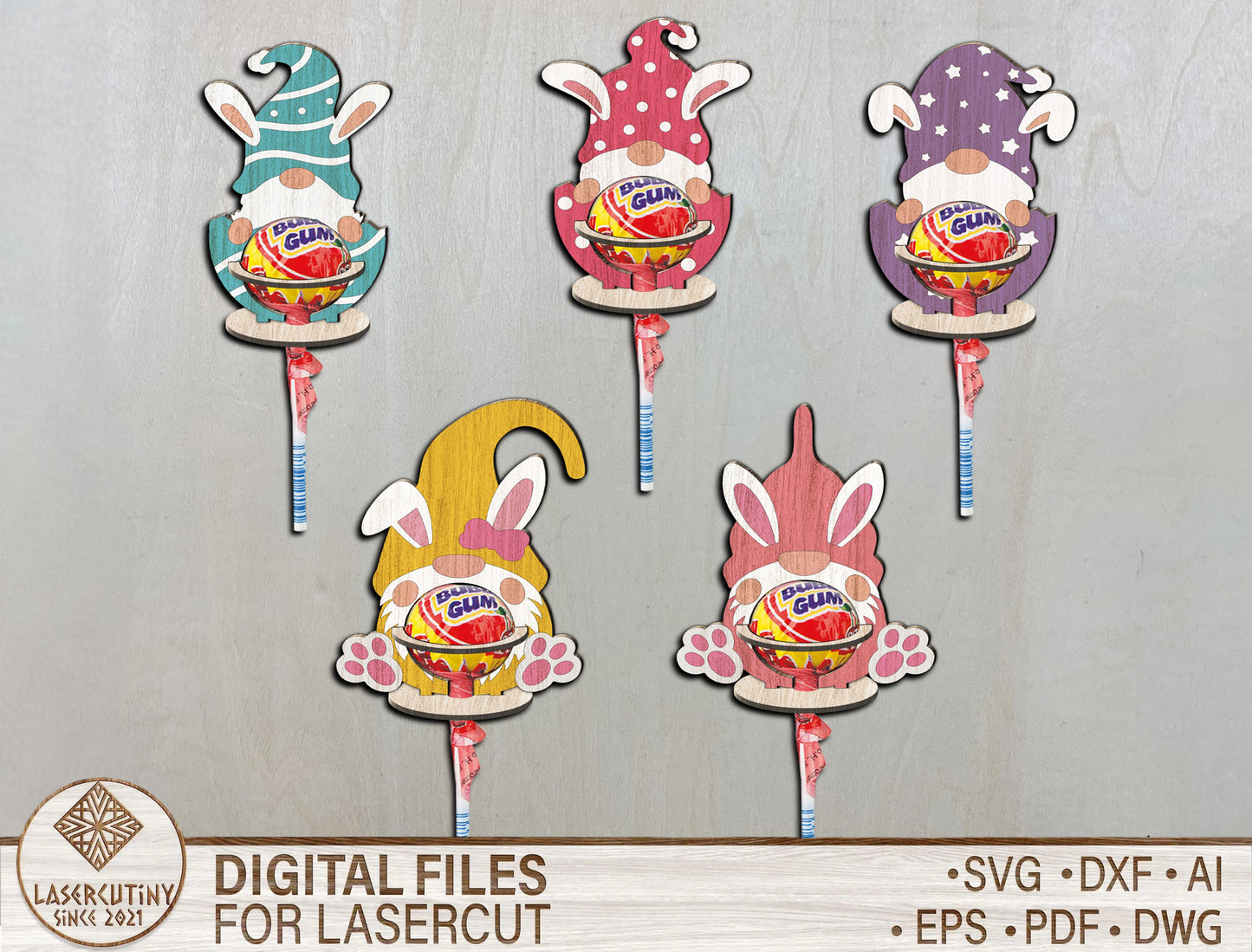 Easter Gnome Lollipop Holder SVG Bundle 10 Spring Candy for LightBurn and xTool