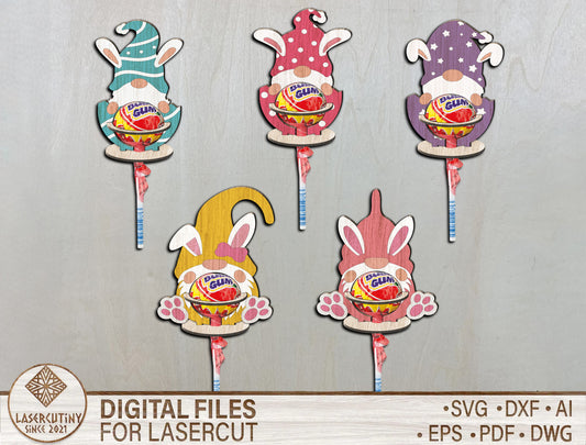 Easter Gnome Lollipop Holder SVG Bundle 10 Spring Candy for LightBurn and xTool
