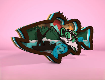 Fishing Multilayer Fish Sign SVG Laser Cut File for Glowforge and xTool