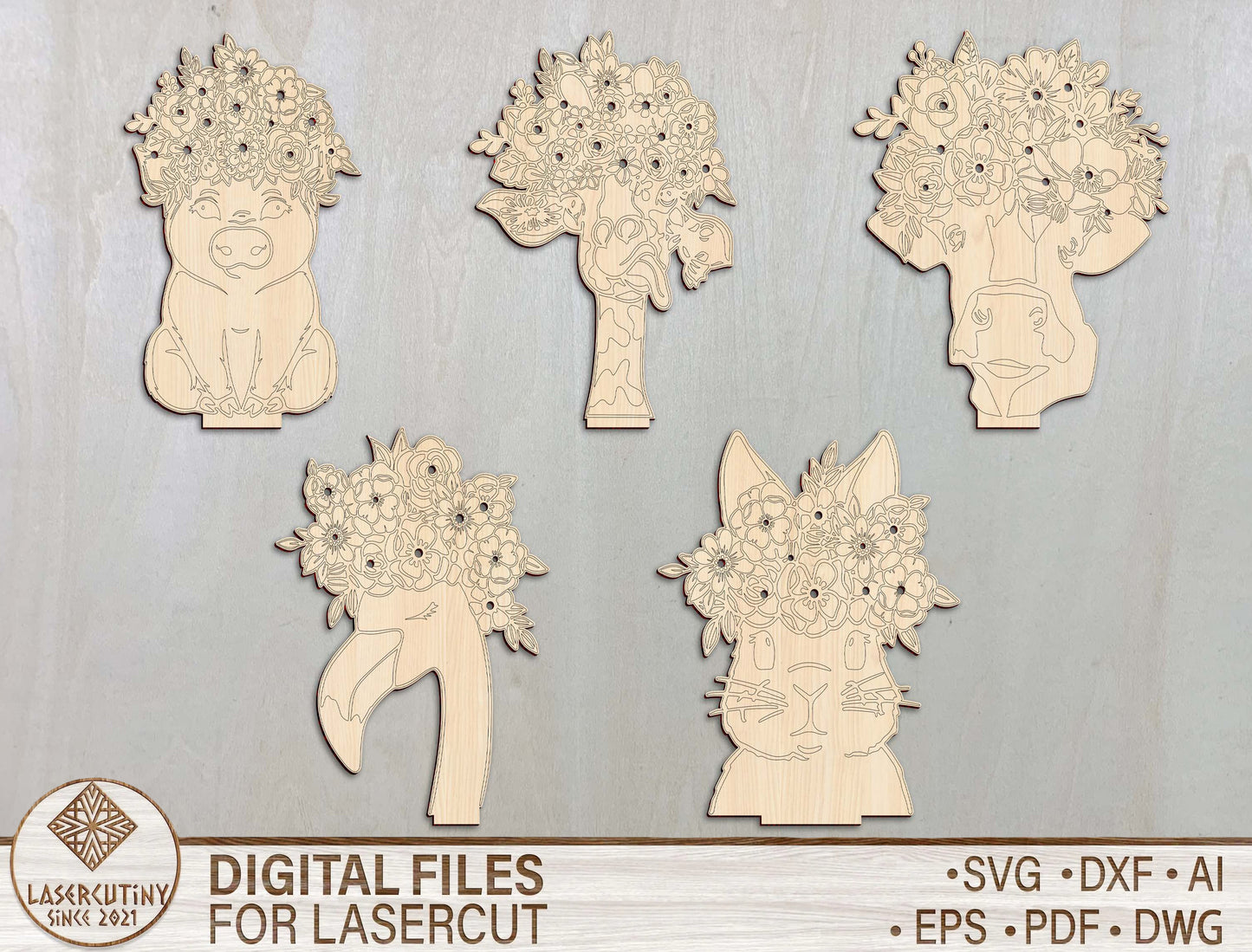 Animal Floral Stand SVG Cute Flower Holder Decor for Glowforge