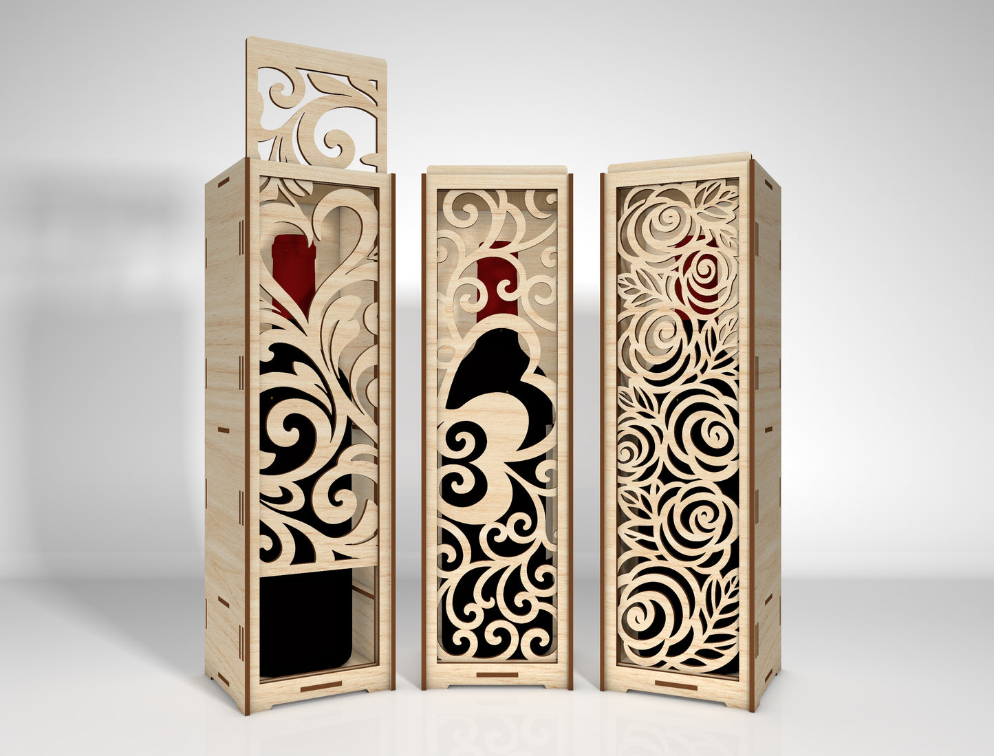 Wine Bottle Box Bundle SVG Laser Cut File for LightBurn and Glowforge