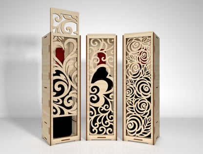 Wine Bottle Box Bundle SVG Laser Cut File for LightBurn and Glowforge