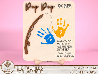 Personalized Fishing Dad Handprint Sign SVG Laser Cut File for Glowforge