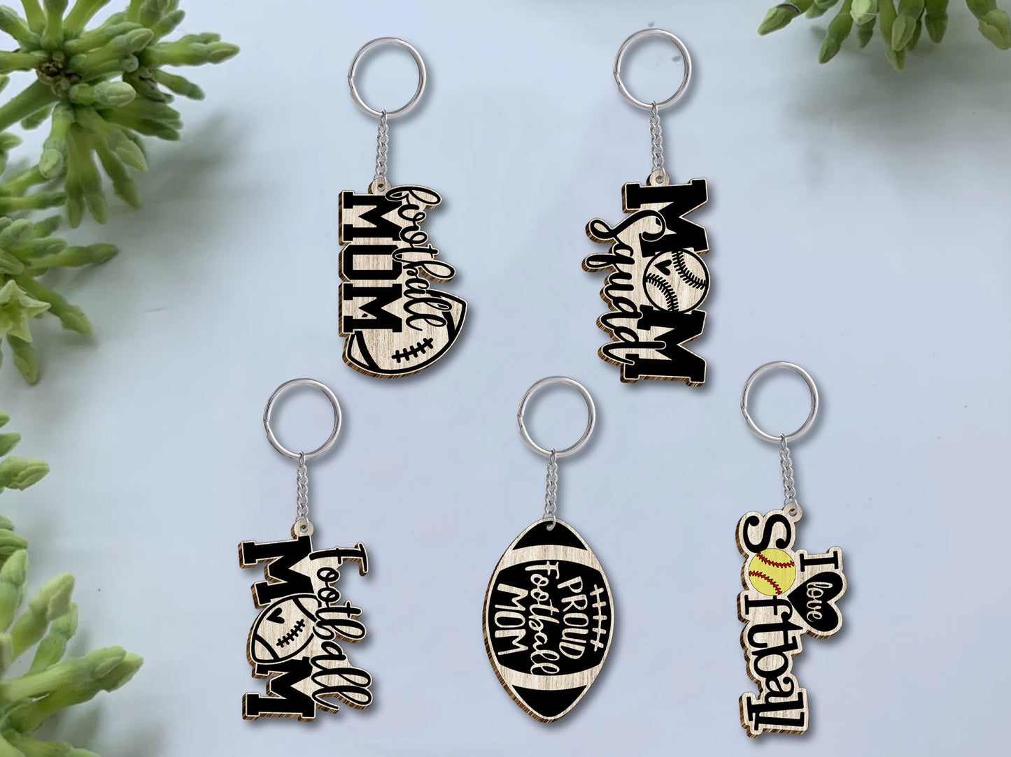 Sports Mom Keychain SVG Bundle Laser Cut File for Glowforge and xTool