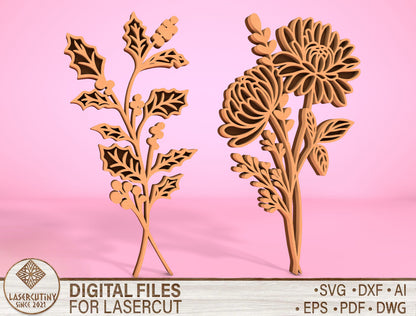 Floral Tabletop Decor SVG Bundle Laser Cut File for LightBurn and Glowforge