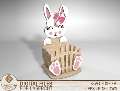 Easter Bunny Basket SVG Cute Wooden Fence 5 Designs for Glowforge and xTool