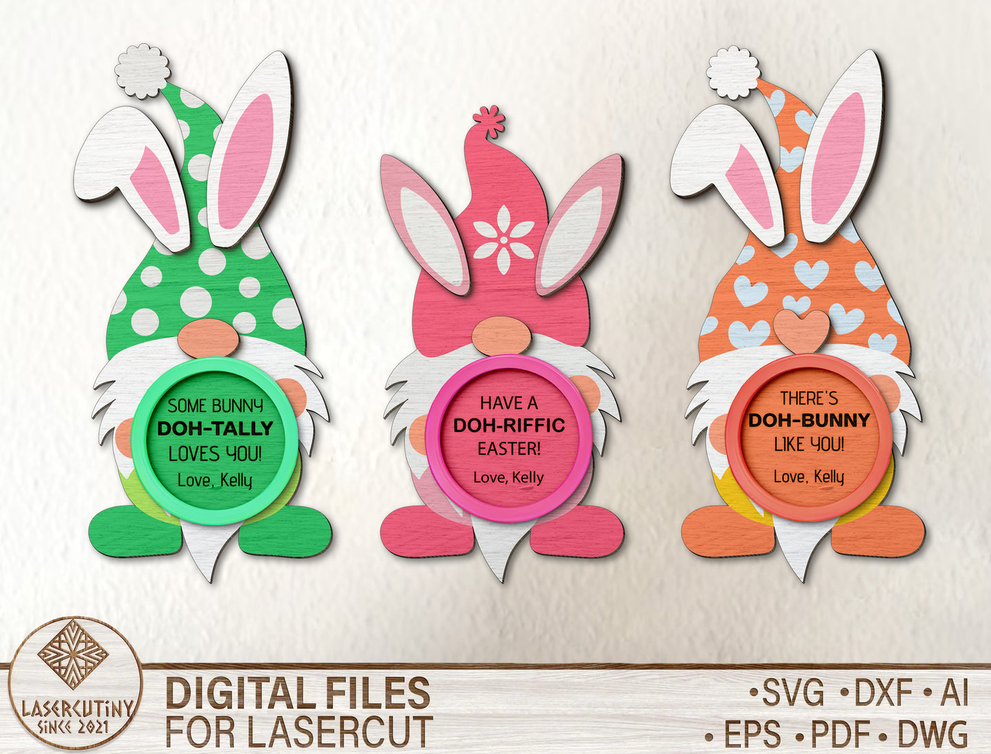 Playful Bunny Gnome Easter Sign SVG Bundle 8 Designs for LightBurn and xTool