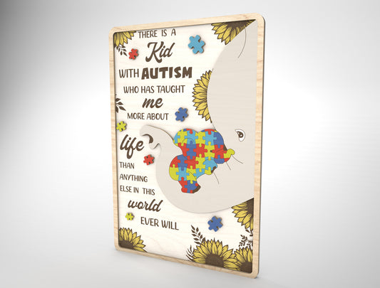 "A Kid With Autism" Puzzle Heart Mom Sign SVG for Glowforge