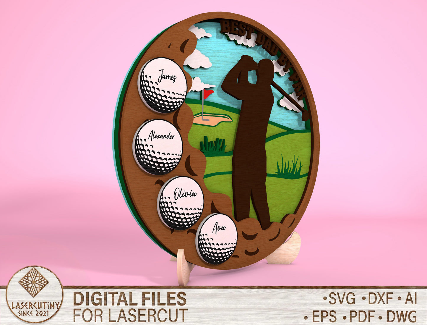 Personalized Round Golf Dad Sign SVG Laser Cut File for Glowforge and LightBurn