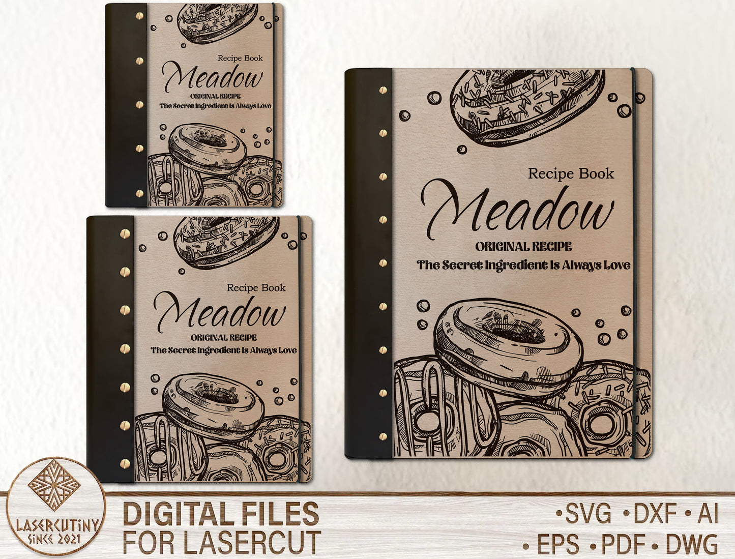 Family Recipe Book SVG Bundle Wooden Cookbook Cover for Glowforge