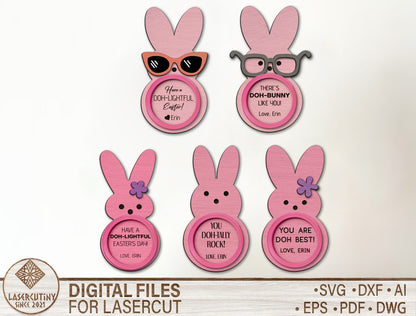 Easter Bunny Play Dough Circle Tag SVG Peeps Bunny for LightBurn and xTool
