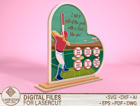 Personalized Baseball Dad Heart Sign SVG for Glowforge and xTool