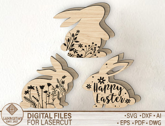 Engraved Easter Bunny Basket SVG Happy Easter Silhouette for LightBurn
