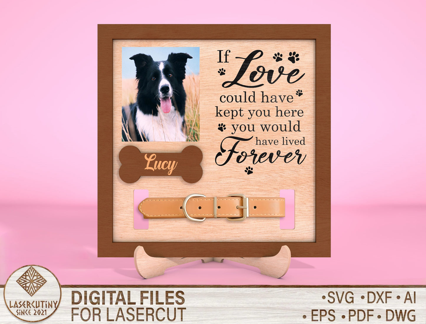 Dog Collar Memorial Frame SVG Laser Cut File for LightBurn