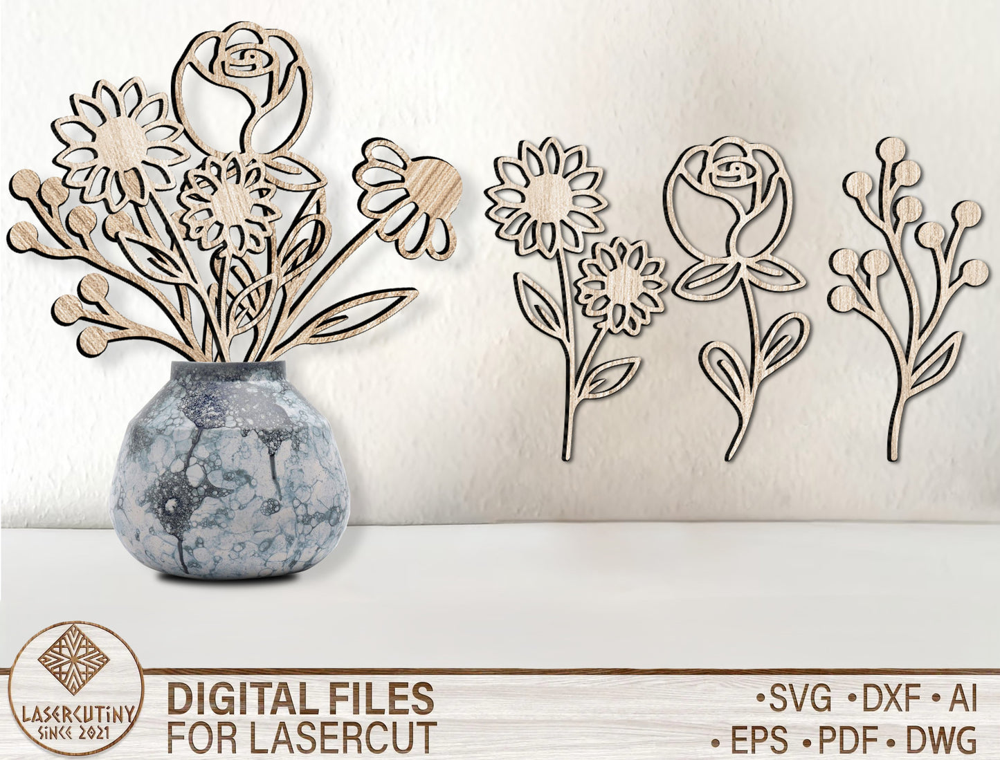 Floral Elements SVG Bundle Minimal Botanical Line Art for LightBurn