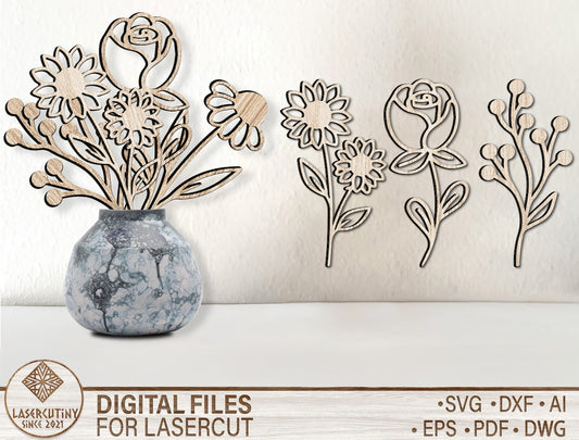 Floral Elements SVG Bundle Minimal Botanical Line Art for LightBurn