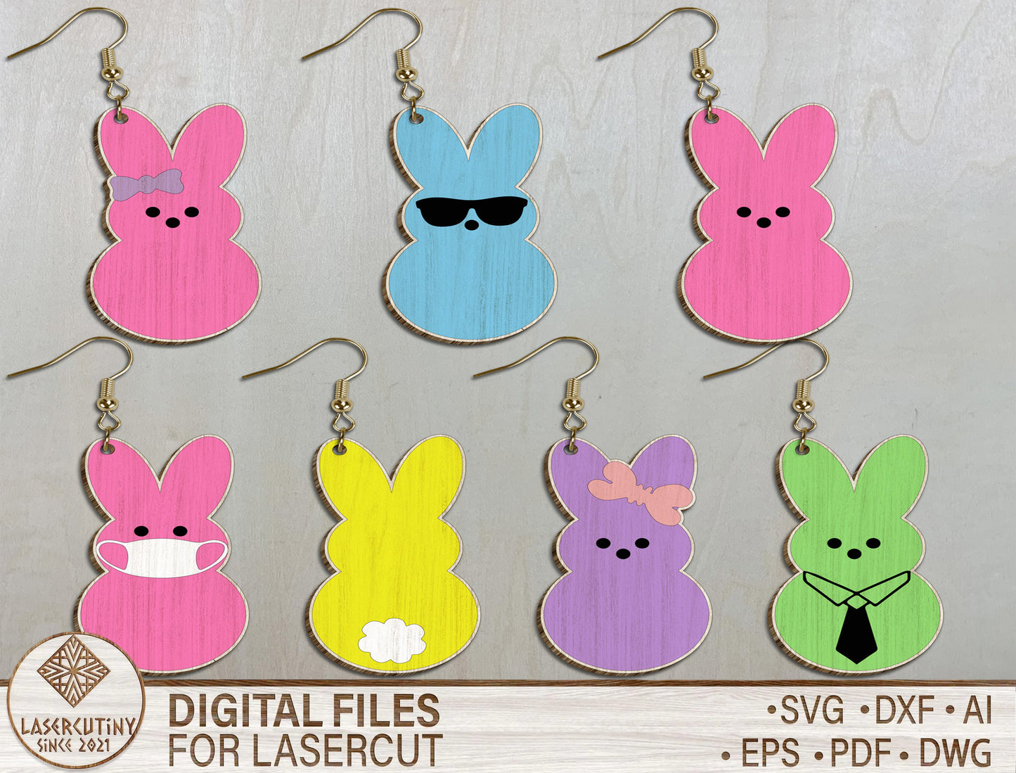 Easter Peeps Earrings SVG Bundle Wooden Easter Jewelry for Glowforge