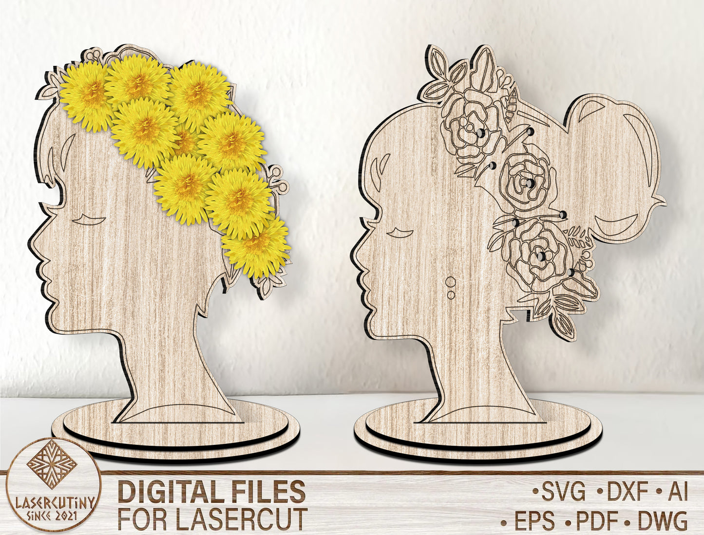 Floral Woman Stand SVG Botanical Female Silhouette for Glowforge
