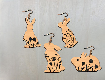 Floral Bunny Earrings SVG Bundle Engraved Rabbit for Glowforge and xTool