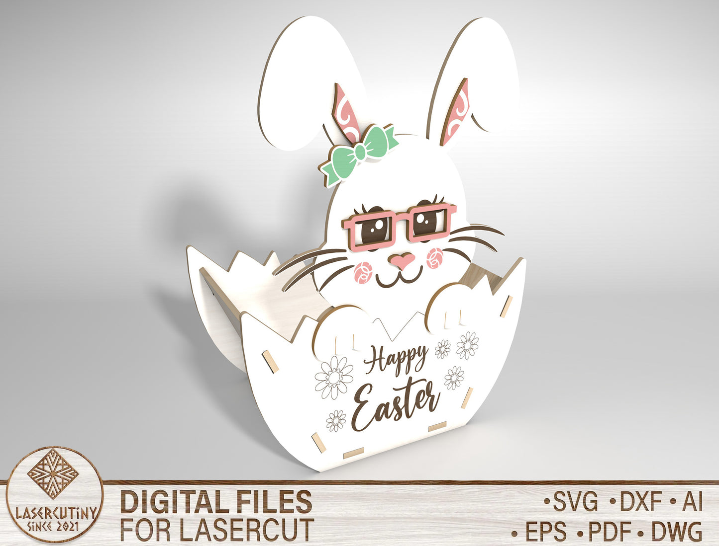 Easter Egg Bunny Basket SVG Spring Candy Holder Wooden for Glowforge and xTool