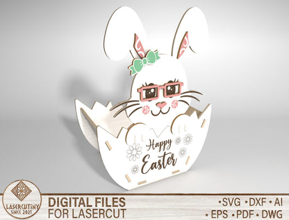 Easter Egg Bunny Basket SVG Spring Candy Holder Wooden for Glowforge and xTool