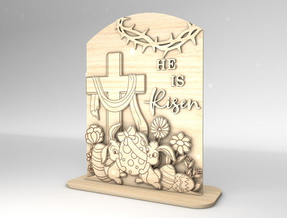 He Is Risen Easter Tabletop Sign SVG Set Religious for LightBurn and xTool
