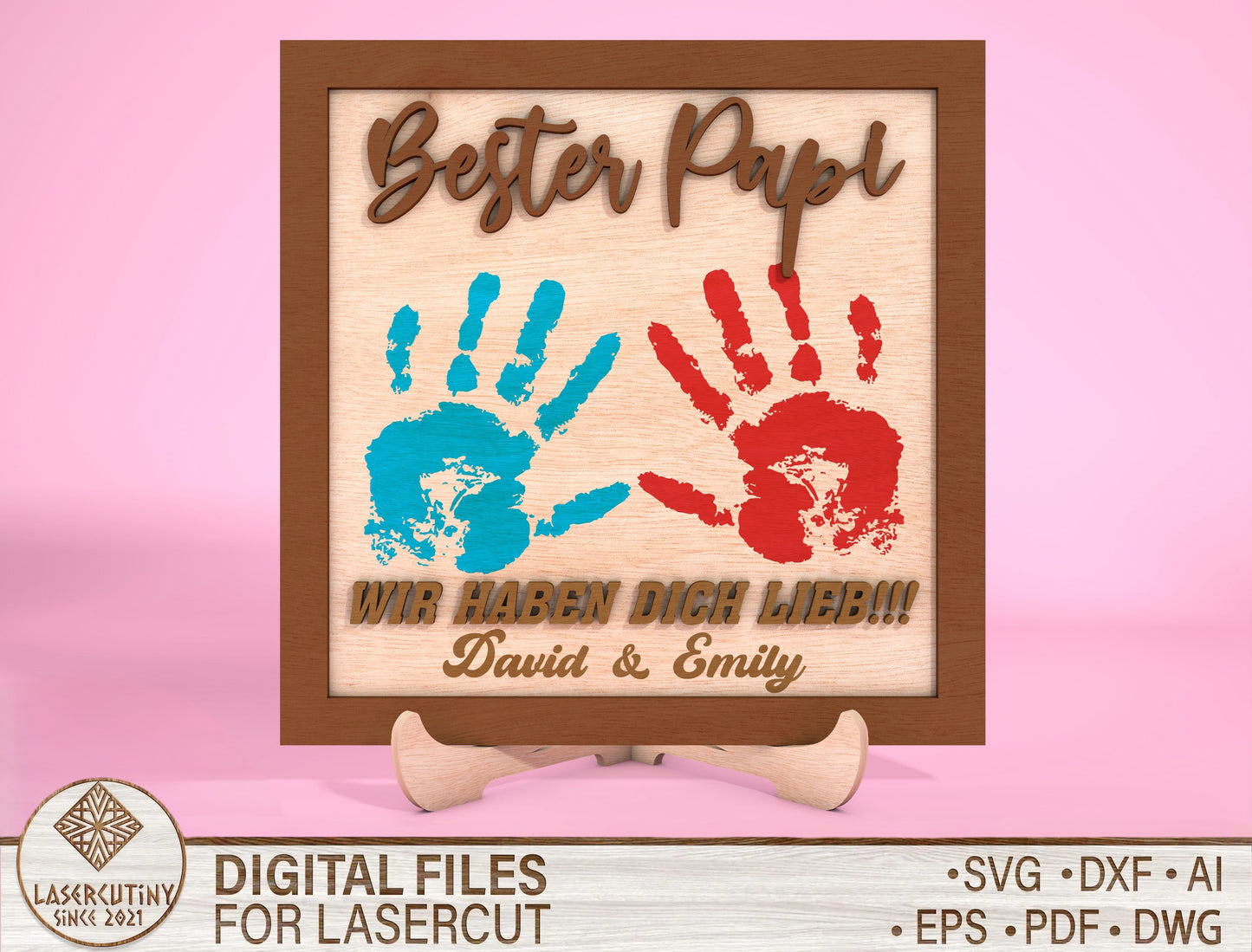 Personalized Handprint Papa Sign SVG Laser Cut File for Glowforge and LightBurn