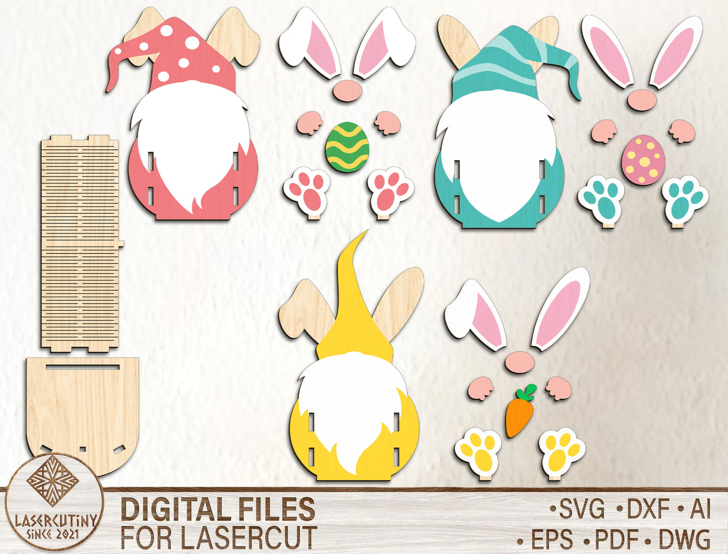 Pastel Easter Bunny Egg Holder SVG Spring Decor for Glowforge and xTool