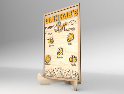 Grandma Bee Reasons to Be Happy Sign SVG for Glowforge and xTool