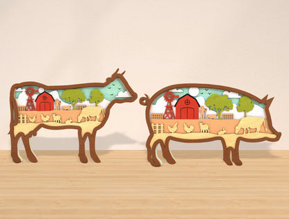 Multilayer Farm Animal Scene SVG Laser Cut File for Glowforge and xTool